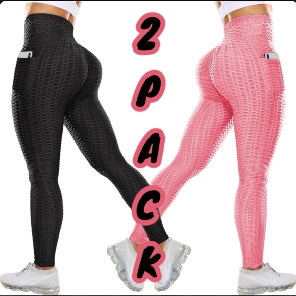 2 Ladies Pocket Butt Lifting Leggings Pair of Gym or Relaxed Fit women Pants - Picture 1 of 4
